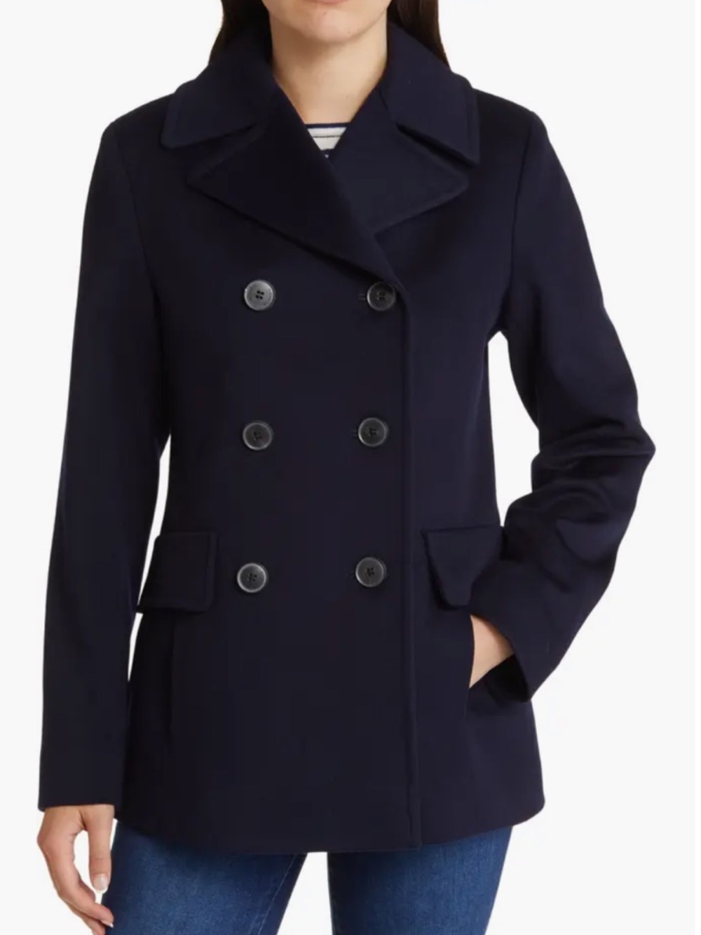 Fleurette Women’s Navy Blue 100% Wool Peacoat